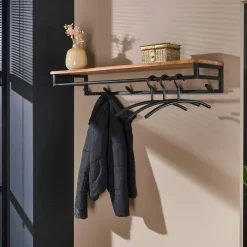 Meubles D'Entrée·Portemanteaux|Portemanteaux Industriels|Melbourne Portemanteau mural d'entrée bois massif 8 patères + tringle TRIBECA