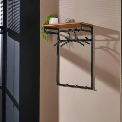 Meubles D'Entrée·Portemanteaux|Meubles De Salon·Etagères Murales|Melbourne Portemanteau mural en bois d'acacia 12 crochets 1 étagère