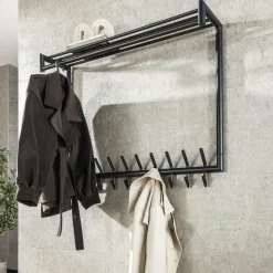 Meubles D'Entrée·Portemanteaux|Portemanteaux Industriels|RALF Portemanteau mural gris foncé 10 crochets, 1 tringle