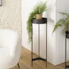 Sellettes En Métal|Tables D'Appoint Rondes|CORUMBA Porte-plante rond bois noir et métal 90 cm