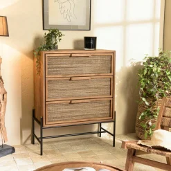 Sellettes En Métal|Tables D'Appoint Rondes|CORUMBA Porte-plante rond bois noir et métal 90 cm