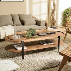 Sellettes En Métal|Tables D'Appoint Rondes|CORUMBA Porte-plante rond bois noir et métal 90 cm