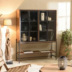 Sellettes En Métal|Tables D'Appoint Rondes|CORUMBA Porte-plante rond bois noir et métal 90 cm