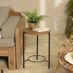 Sellettes En Métal|Tables D'Appoint Rondes|CORUMBA Porte-plante rond bois noir et métal 90 cm