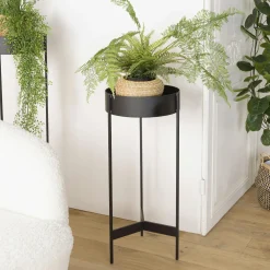 Univers Déco·Design Contemporain|Sellettes En Métal|CORUMBA Porte-plante rond bois noir et métal 70 cm