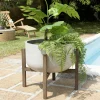 Caches-Pots|HERCULE Pot de fleurs rond en béton pieds acacia D53 cm