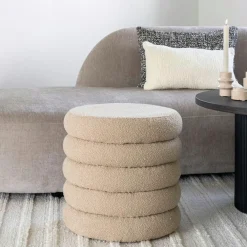 Rangements Déco·Malles|Meubles De Salon·Poufs|BRUGES Pouf avec rangement, tissu bouclette beige