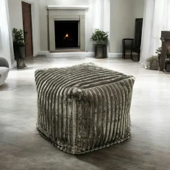 Meubles De Salon·Poufs| Pouf carré velours grosses côtes anthracite VISBY