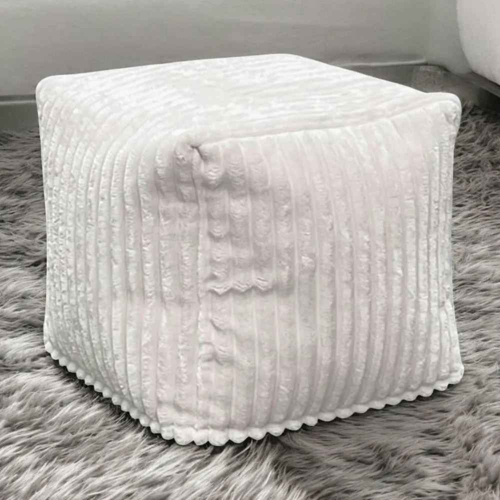 Meubles De Salon·Poufs| Pouf carré velours grosses côtes blanc VISBY