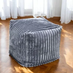 Meubles De Salon·Poufs| Pouf carré velours grosses côtes gris VISBY
