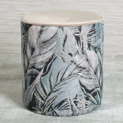 Meubles De Salon·Poufs| Pouf de salon motif feuillage beige et gris