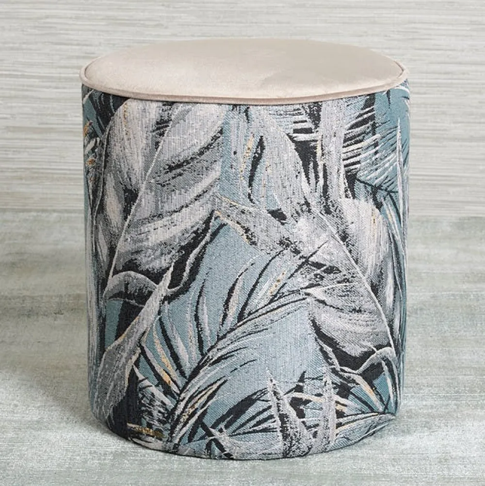 Meubles De Salon·Poufs| Pouf de salon motif feuillage beige et gris