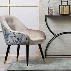 Meubles De Salon·Poufs| Pouf de salon motif feuillage beige et gris