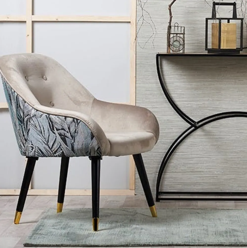 Meubles De Salon·Poufs| Pouf de salon motif feuillage beige et gris