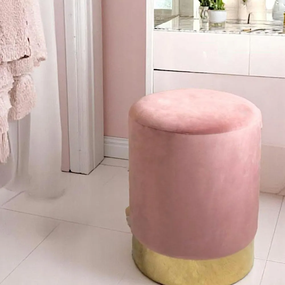 Meubles De Salon·Poufs|BRUGES Pouf en velours rose sur base dorée