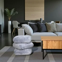 Meubles De Salon·Poufs|IENA Pouf pivotant gris bleu effet coussins empilés