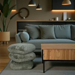 Meubles De Salon·Poufs|IENA Pouf pivotant vert effet coussins empilés