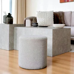 Meubles De Salon·Poufs|BRUGES Pouf rond beige en tissu bouclette