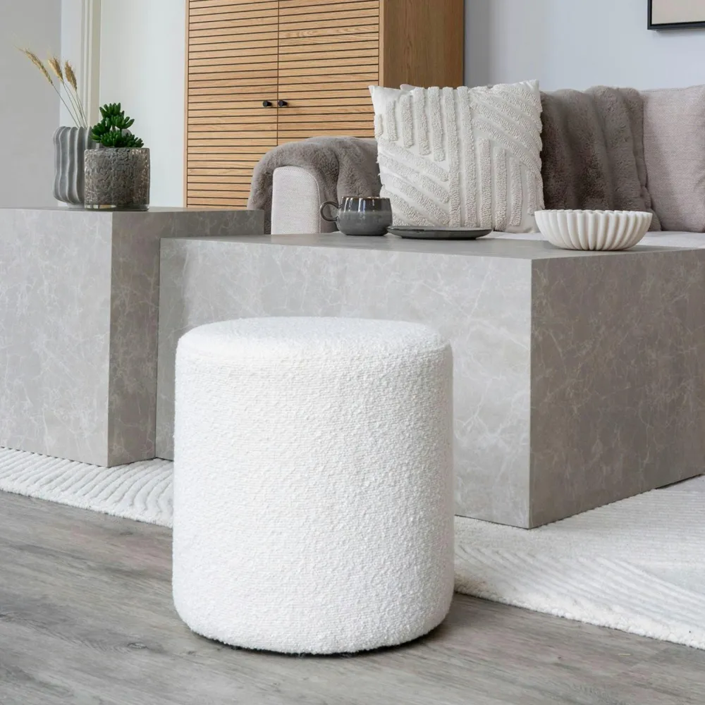 Meubles De Salon·Poufs|BRUGES Pouf rond beige en tissu bouclette