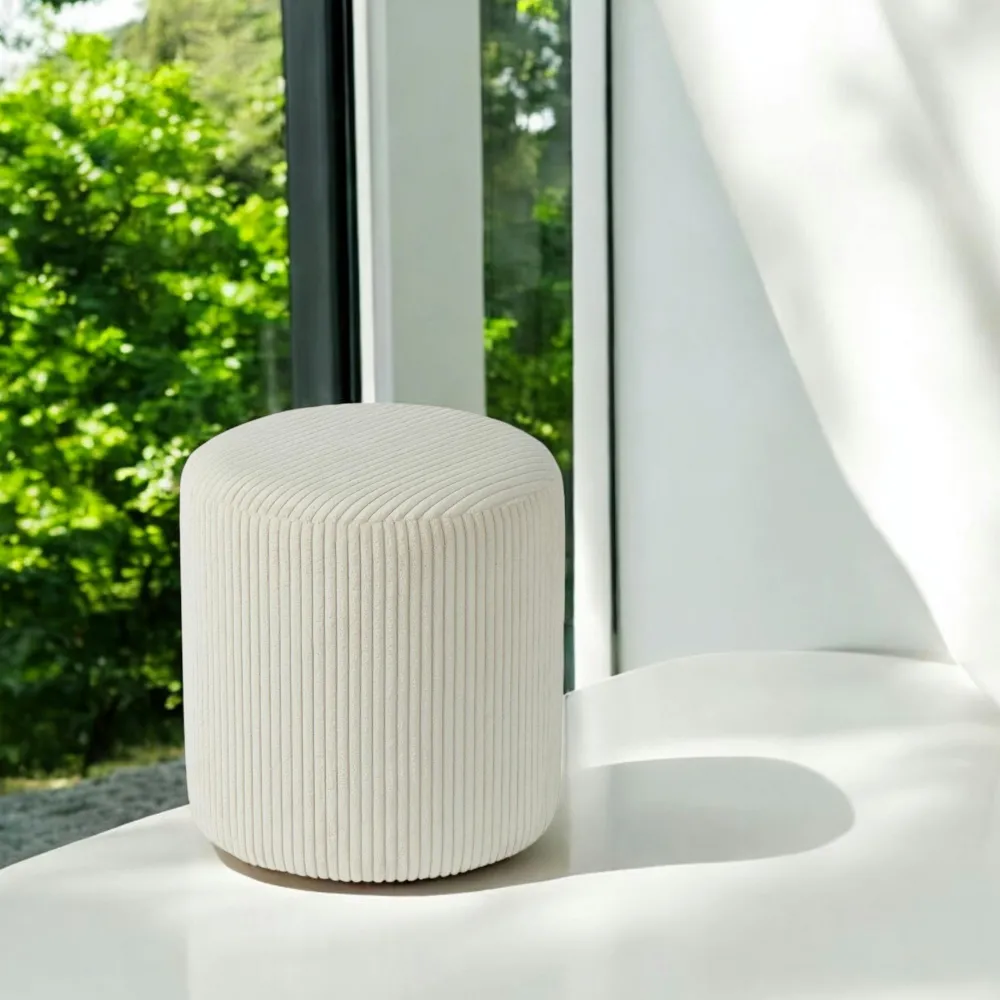 Meubles De Salon·Poufs|MALMOE Pouf rond velours côtelé blanc (lot de 2)