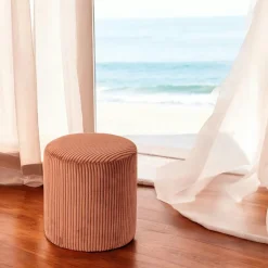 Meubles De Salon·Poufs|MALMOE Pouf rond velours côtelé blanc (lot de 2)