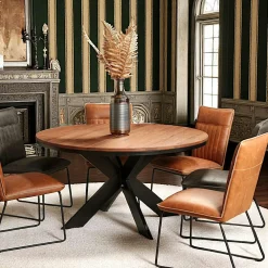 Rallonges De Tables À Manger|PALERME Rallonge pour table ronde extensible en chêne brun 140 cm (50 cm)