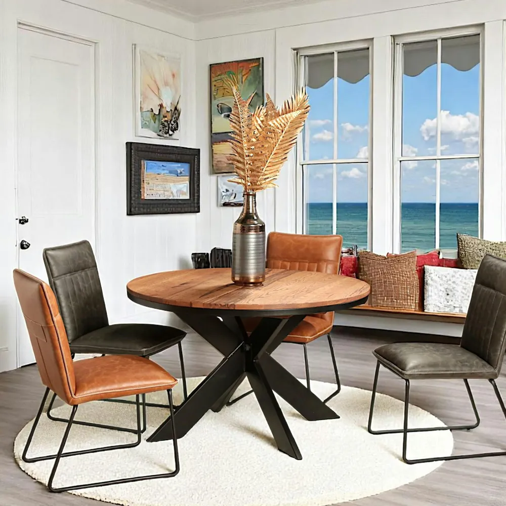 Rallonges De Tables À Manger|PALERME Rallonge pour table ronde extensible en chêne brun 140 cm (50 cm)