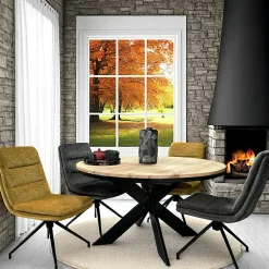 Rallonges De Tables À Manger|PALERME Rallonge pour table ronde extensible en chêne blanc 140 cm (50 cm)