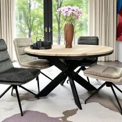 Rallonges De Tables À Manger|PALERME Rallonge pour table ronde extensible en chêne blanc 140 cm (50 cm)