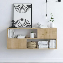 Consoles En Bois|Consoles En Bois|MARFA Rangement mural suspendu effet chêne, avec niches