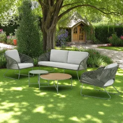 Salons De Jardin·Salons Détente|MENDOZA Salon de jardin 4 places avec tables basses, couleur verte