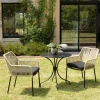 Salons De Jardin·Ensemble Repas|GIJON Salon de jardin 1 table ronde métal noir D70 cm - 2 fauteuils cordage couleur naturelle 1 coussin noir