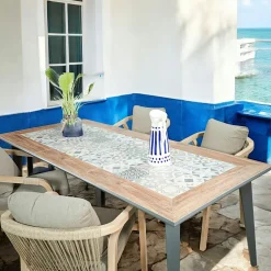 Salons De Jardin·Ensemble Repas|HERCULE Salon de jardin Aspect Béton et piètement en Acacia Table 200x100 + 2 bancs