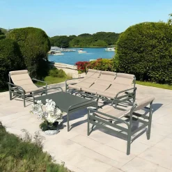 Salons De Jardin·Salons Détente|Meubles En Aluminium Brafab|Oslo Salon de jardin en aluminium vert sauge (4 pièces)