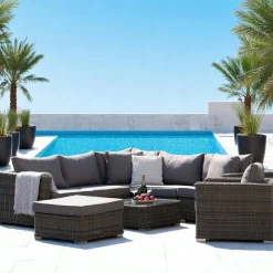 Salons De Jardin·Salons Détente|MENDOZA Salon de jardin en rotin synthétique gris (8 éléments)