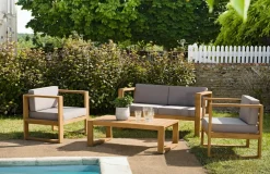 Salons De Jardin·Salons Détente|OUTDOOR BERGEN Salon de jardin en teck BERGEN (1 canapé 2 places, 2 fauteuils, 1 table basse)