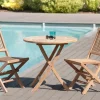 Salons De Jardin·Ensemble Repas|SUMMER Salon de jardin en teck brut Table ronde pliante 80cm 2 chaises
