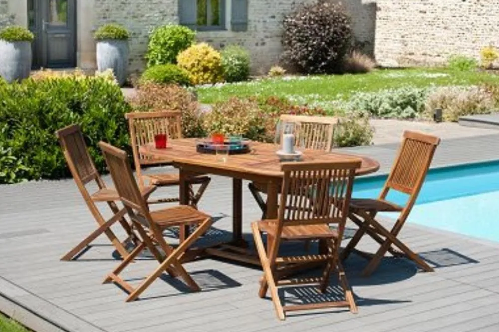 Salons De Jardin·Ensemble Repas|MACAO Salon de jardin en teck huilé Table ovale 120/180cm 6 chaises