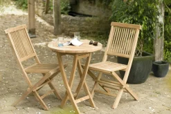 Salons De Jardin·Ensemble Repas|SUMMER Salon de jardin en Teck table ronde 2 chaises 60cm