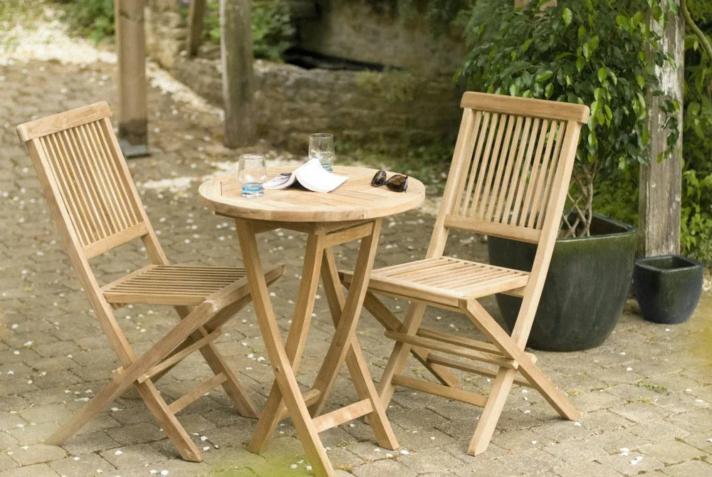 Salons De Jardin·Ensemble Repas|SUMMER Salon de jardin en Teck table ronde 2 chaises 60cm