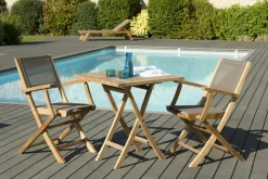 Salons De Jardin·Ensemble Repas|SUMMER Salon de Jardin Table Teck 70x70cm + 2 Fauteuils pliants ref. 30020810