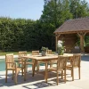 Salons De Jardin·Ensemble Repas|SUMMER Salon de jardin teck brut table pieds tréteaux 180/240 + 6 fauteuils