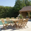 Salons De Jardin·Ensemble Repas|SUMMER Salon de jardin teck brut table pieds en croix 180/240 + 6 chaises bord droit