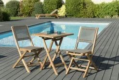 Salons De Jardin·Ensemble Repas|SUMMER Salon de Jardin Teck Table carrée 60x60 + 2 chaises pliantes ref. 30020849
