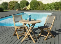 Salons De Jardin·Ensemble Repas|SUMMER Salon de Jardin Teck Table D80 + 2 chaises pliantes ref. 30020848