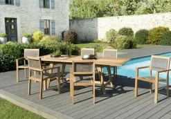 Salons De Jardin·Ensemble Repas|SUMMER Salon de Jardin Teck Table extensible 180/240 + 6 fauteuils empilables ref. 30020850
