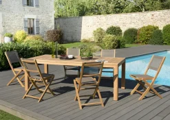 Salons De Jardin·Ensemble Repas| Salon de Jardin Teck Table 220x100 + 6 chaises pliantes BERGEN