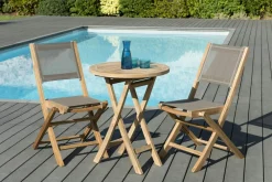 Salons De Jardin·Ensemble Repas|SUMMER Salon de Jardin Teck Table D60 + 2 chaises pliantes ref. 30020847