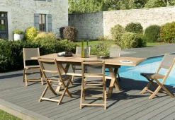 Salons De Jardin·Ensemble Repas|SUMMER Salon de Jardin Teck Table extensible 180/240 + 6 chaises pliantes ref. 30020856