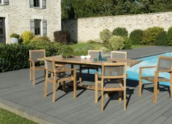 Salons De Jardin·Ensemble Repas|SUMMER Salon de Jardin Teck Table extensible 180/240 + 6 fauteuils empilables ref. 30020846